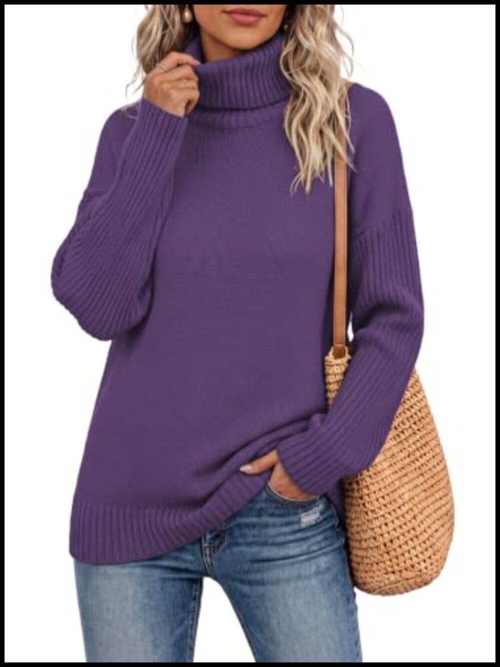 Jouica Women Chunky Turtleneck Oversized Tunic Sweater Pullover